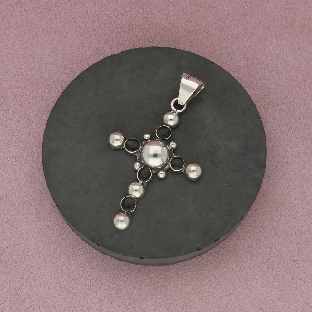 taxco mexico sterling silver vintage large onyx dome cross pendant